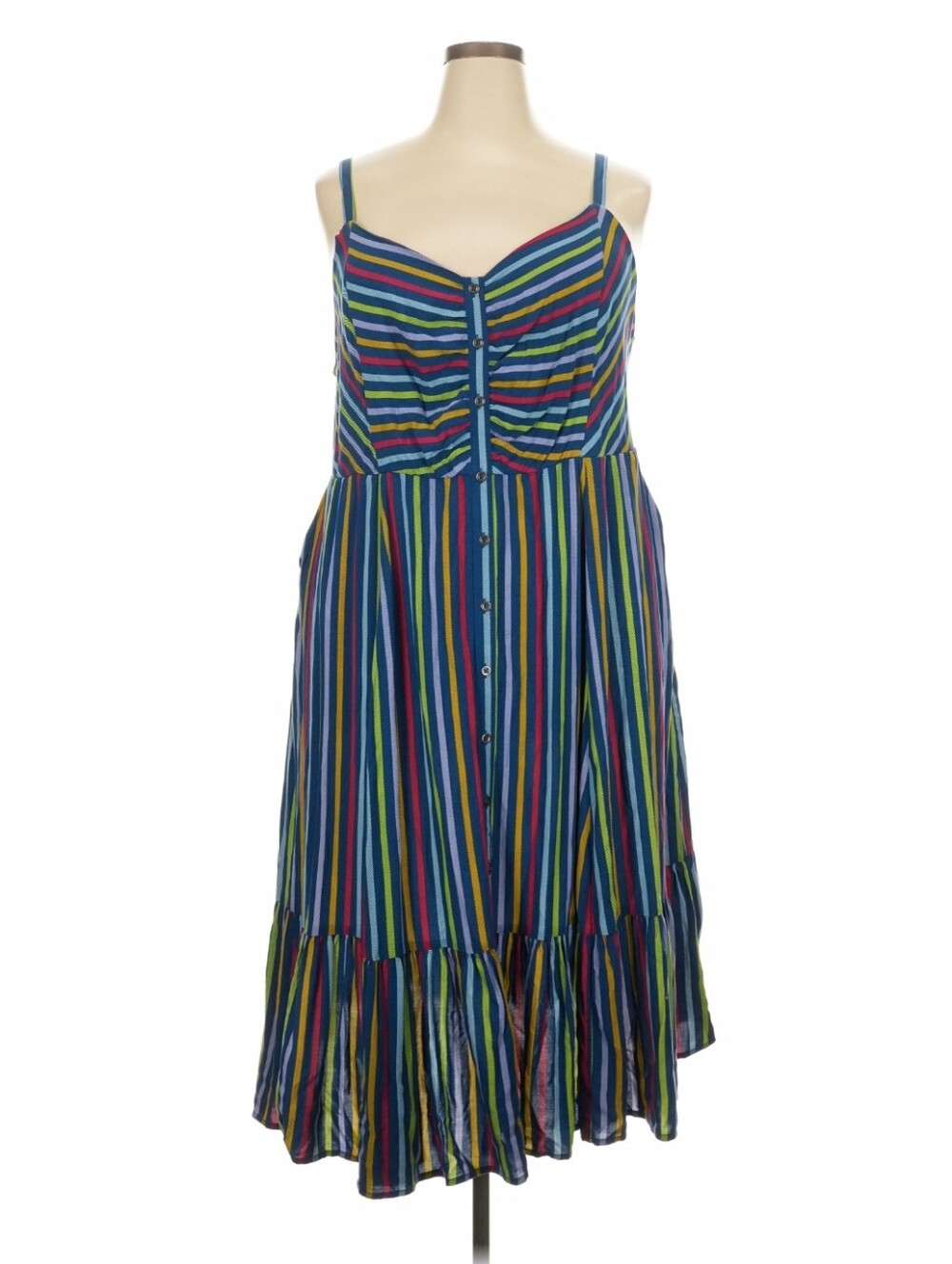 Cute & Flirty Colorful Stripped Dress - Dark Blue Base Color